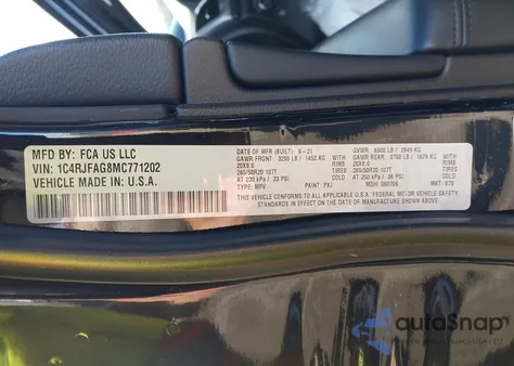 2021 Jeep Grand Cherokee Laredo X 4X4 from USA, damaged, VIN 1C4RJFAG8MC771202